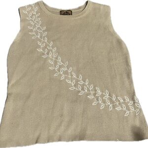 CMI 100% cotton Tan Tank Top with White Leaf Design